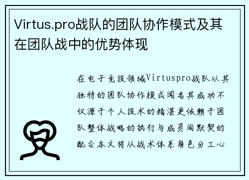Virtus.pro战队的团队协作模式及其在团队战中的优势体现